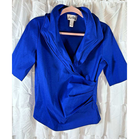 Joseph Ribkoff blouse evening wedding ruched side wire collar Designer blue 12 - Picture 1 of 6